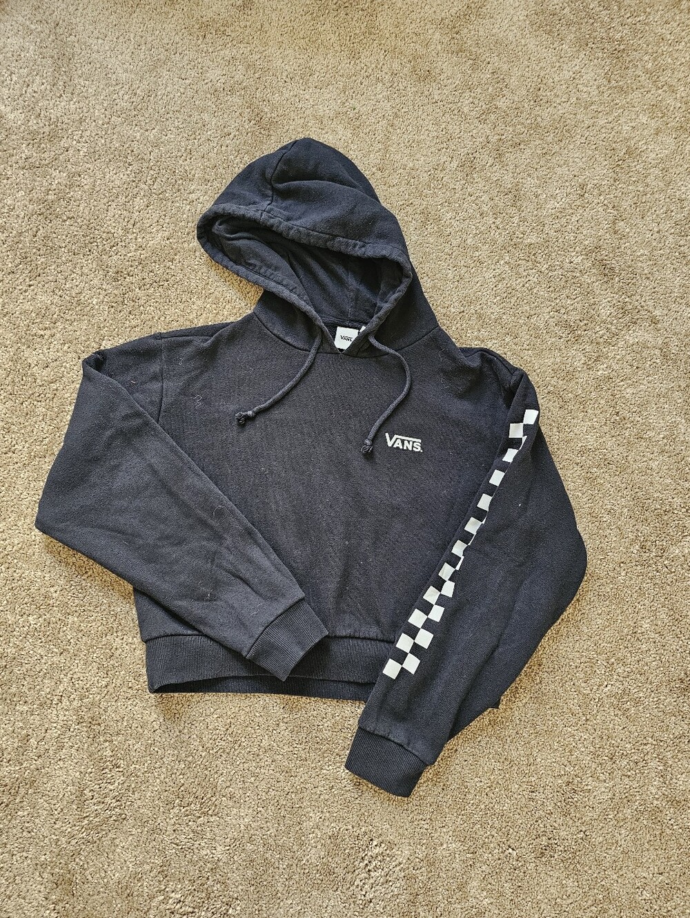 Vans Black Crewneck Hoodie with Checker Sleeve